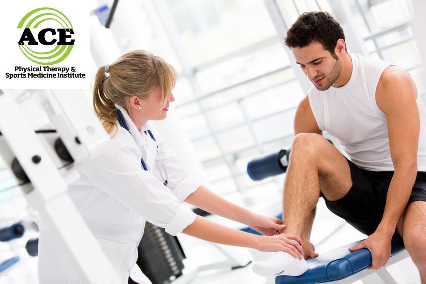 14599868 - injured man at the gym feeling pain in his ankle